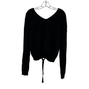 Timing Women's Knit Sweater V-Neck Lace Up Back Black Size Medium